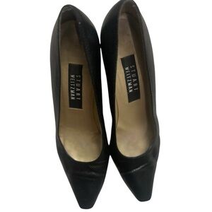 Stuart Weitzman Black Textured Pointed-Toe Pumps